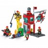 Joc constructii, 87 piese pompieri, masina, elicopter, platforma pompieri
