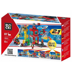 Joc constructii, 87 piese pompieri, masina, elicopter, platforma pompieri