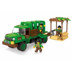 Piese de construit, joc My Army, camion militar in jungla, figurine soldati