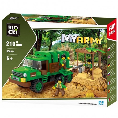 Piese de construit, joc My Army, camion militar in jungla, figurine soldati