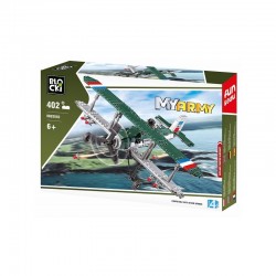 Jucarie de construit cu 402 piese, avion militar biplan, 6+