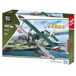 Jucarie de construit cu 402 piese, avion militar biplan, 6+