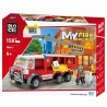 Blocuri de constructie, camion pompieri cu lift, 1 figurina pompier inclusa, 158 piese