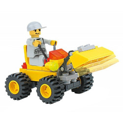 Blocuri de constructii, masina cu incarcator 3 in 1, cupa mobila, 52 piese, galben