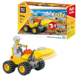 Blocuri de constructii, masina cu incarcator 3 in 1, cupa mobila, 52 piese, galben