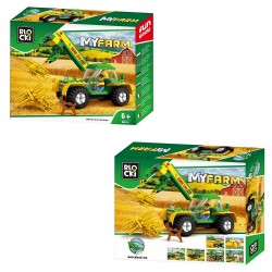 Blocuri de constructie, tractor cu incarcator, 1 figurina fermier, 136 piese