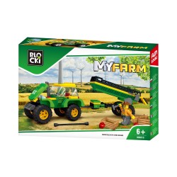 Blocuri de constructie, tractor cu remorca, 1 figurina inclusa, varsta recomandata 6 ani +, verde