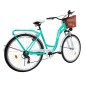 Bicicleta dama, 28 inch, schimbator Shimano 7 viteze, cadru otel, V-Brake, cos si portbagaj, turcoaz