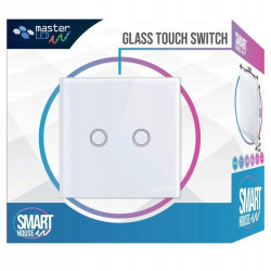 Intrerupator touch dublu, panou sticla securizata, incastrabil, LED indicator, alb