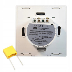 Intrerupator touch dublu, panou sticla securizata, incastrabil, LED indicator, alb