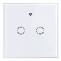 Intrerupator dublu smart touch, panou din sticla, WiFi, Android si iOS, alb