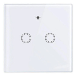 Intrerupator dublu smart touch, panou din sticla, WiFi, Android si iOS, alb