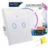 Intrerupator dublu smart touch, panou din sticla, WiFi, Android si iOS, alb