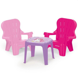 Set masuta cu 2 scaunele copii, pentru interior si exterior, plastic roz