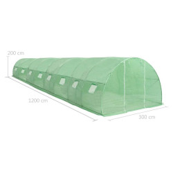 Sera gradina, 12x3x2 m, solar 16 ferestre, folie polietilena 140 g/m, plasa anti insecte