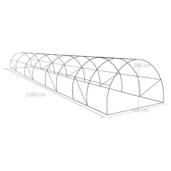 Sera gradina, 12x3x2 m, solar 16 ferestre, folie polietilena 140 g/m, plasa anti insecte