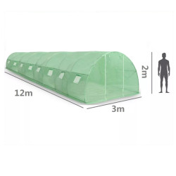 Sera gradina, 12x3x2 m, solar 16 ferestre, folie polietilena 140 g/m, plasa anti insecte
