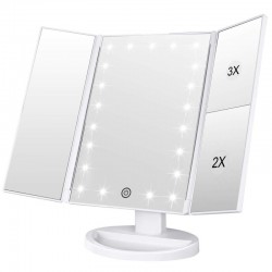 Oglinda cosmetica LED, rotativa, iluminare reglabila, zoom 2x si 3x, alimentare USB si baterii, alba, resigilat