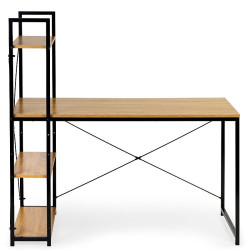 Birou cu biblioteca 120x64x70 cm, 4 rafturi laterale, lemn si metal, stil industrial