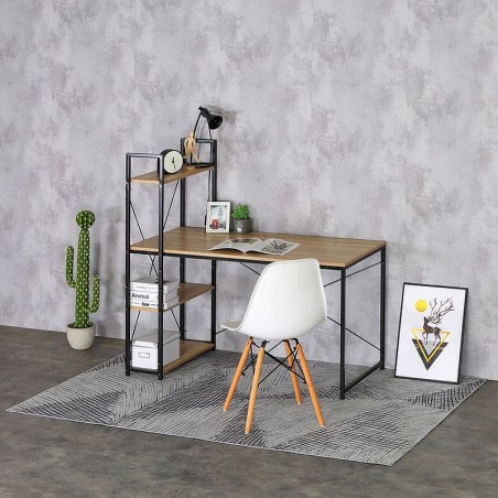 Birou cu biblioteca 120x64x70 cm, 4 rafturi laterale, lemn si metal, stil industrial