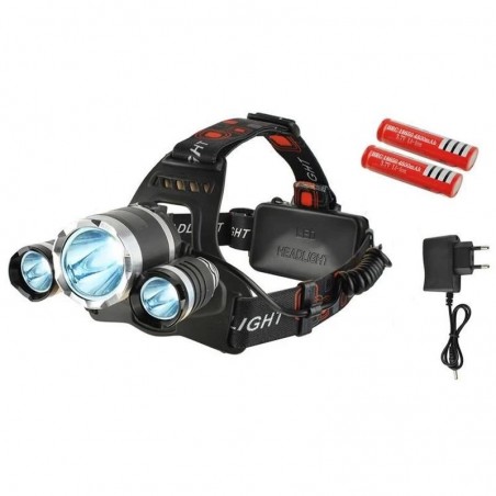 Lanterna frontala 3 LED-uri 5W, flux luminos 3800 lm, unghi reglabil, acumulator 4800mAh, RESIGILAT