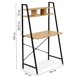Birou stil industrial 142x84x47 cm, biblioteca 2 rafturi, structura otel