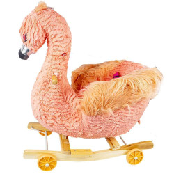 Balansoar cu roti, Flamingo roz, 58x34x66 cm, muzica, roti pliabile
