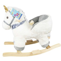 Balansoar Unicorn alb, suport lemn, sezut plus, centura siguranta, 68x34x54 cm