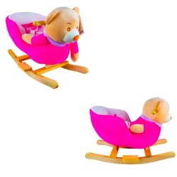 Balansoar Ursulet roz,  suport lemn, sezut plus cu centuri, 60x34x45 cm