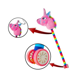 Unicorn pentru calarit, suport tija si rotile, sunete muzicale, 80 cm