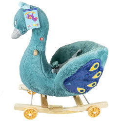 Balansoar pentru bebelusi, Paun, lemn si plus, centuri siguranta, 58x34x66 cm
