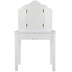 Set masa de toaleta pentru fetite 81x32x46 cm, scaun, 3 oglinzi, sertar, design elegant, lemn, alb