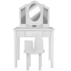 Set masa de toaleta pentru fetite 81x32x46 cm, scaun, 3 oglinzi, sertar, design elegant, lemn, alb