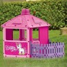 Casuta roz, foisor roz cu gard, imprimeu Unicorn, 135x156x104 cm