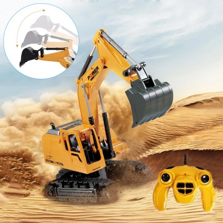 Excavator cu telecomanda 7 canale, reincarcabil USB, 18x13.5x33.5 cm, rotire 360 grade, RESIGILAT