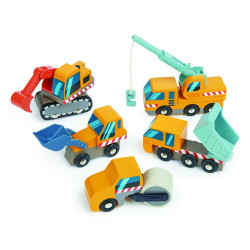 Set 5 utilaje constructii, din lemn, joc interactiv