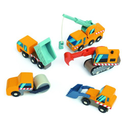 Set 5 utilaje constructii, din lemn, joc interactiv