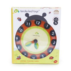Ceas educativ din lemn, model buburuza, 3 ani+