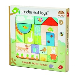 Puzzle educativ, cuburi gradina, lemn, 17 piese