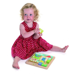 Puzzle educativ, cuburi gradina, lemn, 17 piese