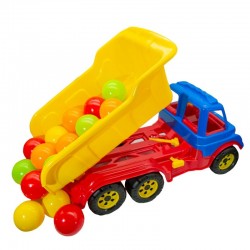 Camion de jucarie, bena basculanta, mingi plastic multicolore incluse