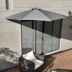 Parasolar tip umbrela cu manivela, diametru 270 cm, forma semicerc, montare pe perete, otel