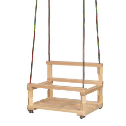 Leagan lemn pentru copii, cu spatar, 40x30x28 cm, franghii 150 cm, cu inele