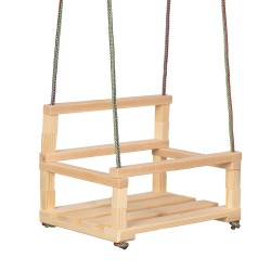 Leagan lemn pentru copii, cu spatar, 40x30x28 cm, franghii 150 cm, cu inele