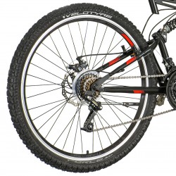 Bicicleta Mountain Bike 26 inch, 21 viteze schimbator Power, frane pe disc, suspensii full, Explorer rosu, resigilat