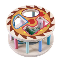 Jucarie educativa din lemn, sortare forme, cu roti si sfoara, 2+