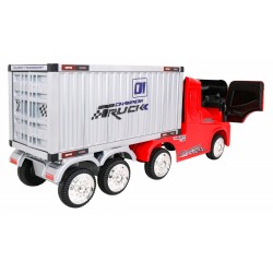 Camion container cu semiremorca, 12V, roti spuma EVA, faruri LED, MP3, USB, comutator pe volan, 175x49x76cm