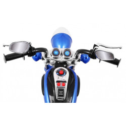 Motocicleta sport Chopper, 6V/4,5Ah, 6V, roti plastic, schimbator, lumina LED, butoane muzica si sunete, capacitate 30 kg