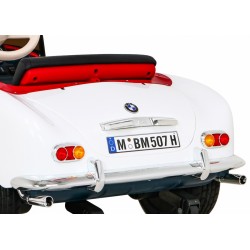 Masinuta electrica BMW retro alb, 2 motoare, roti spuma EVA
