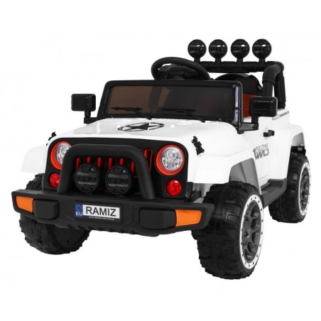 Masinuta electrica 4x4, roti spuma EVA 2 locuri, alb